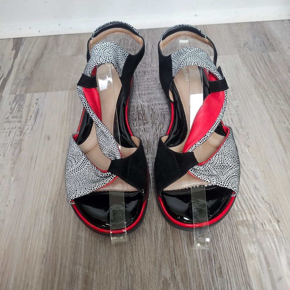 BeautiFeel Camille Flat Sandals Women 42 Black‎ Red Leather Made Israel Comfort